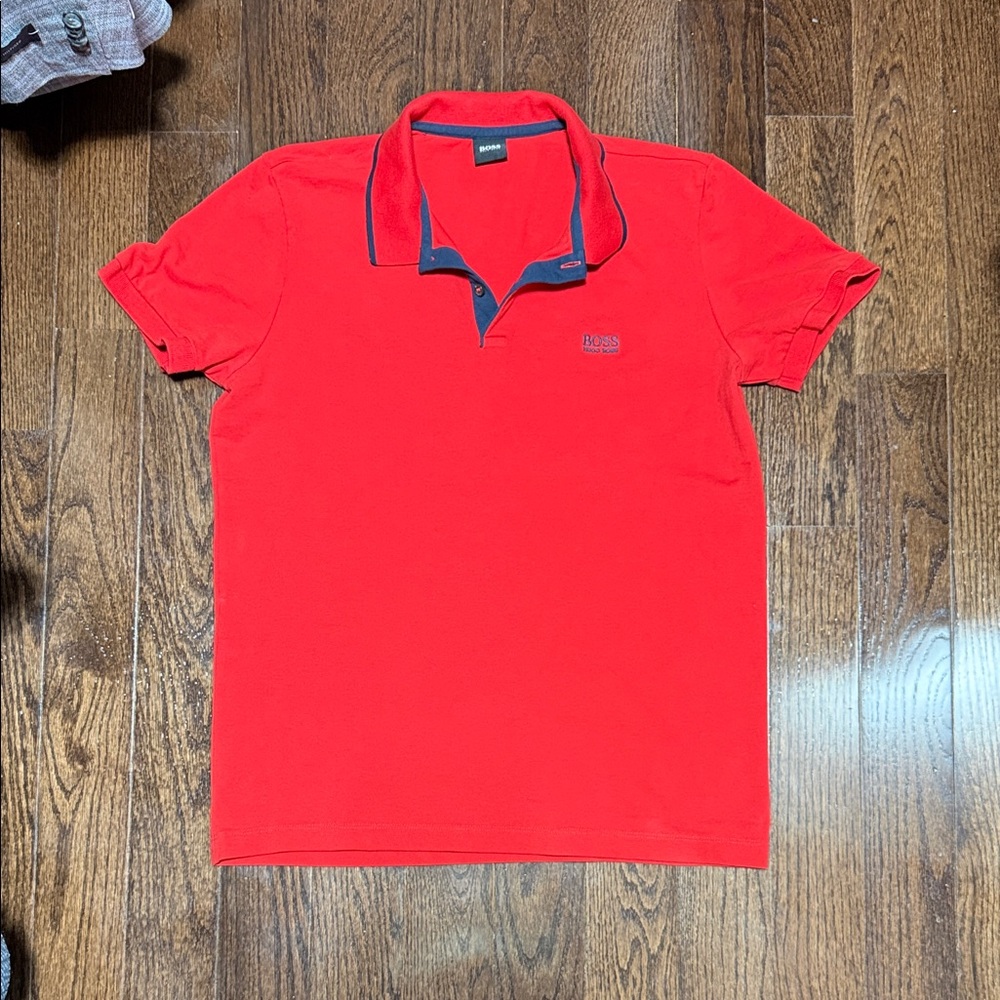Hugo Boss Red Polo Shirt with Navy Accents